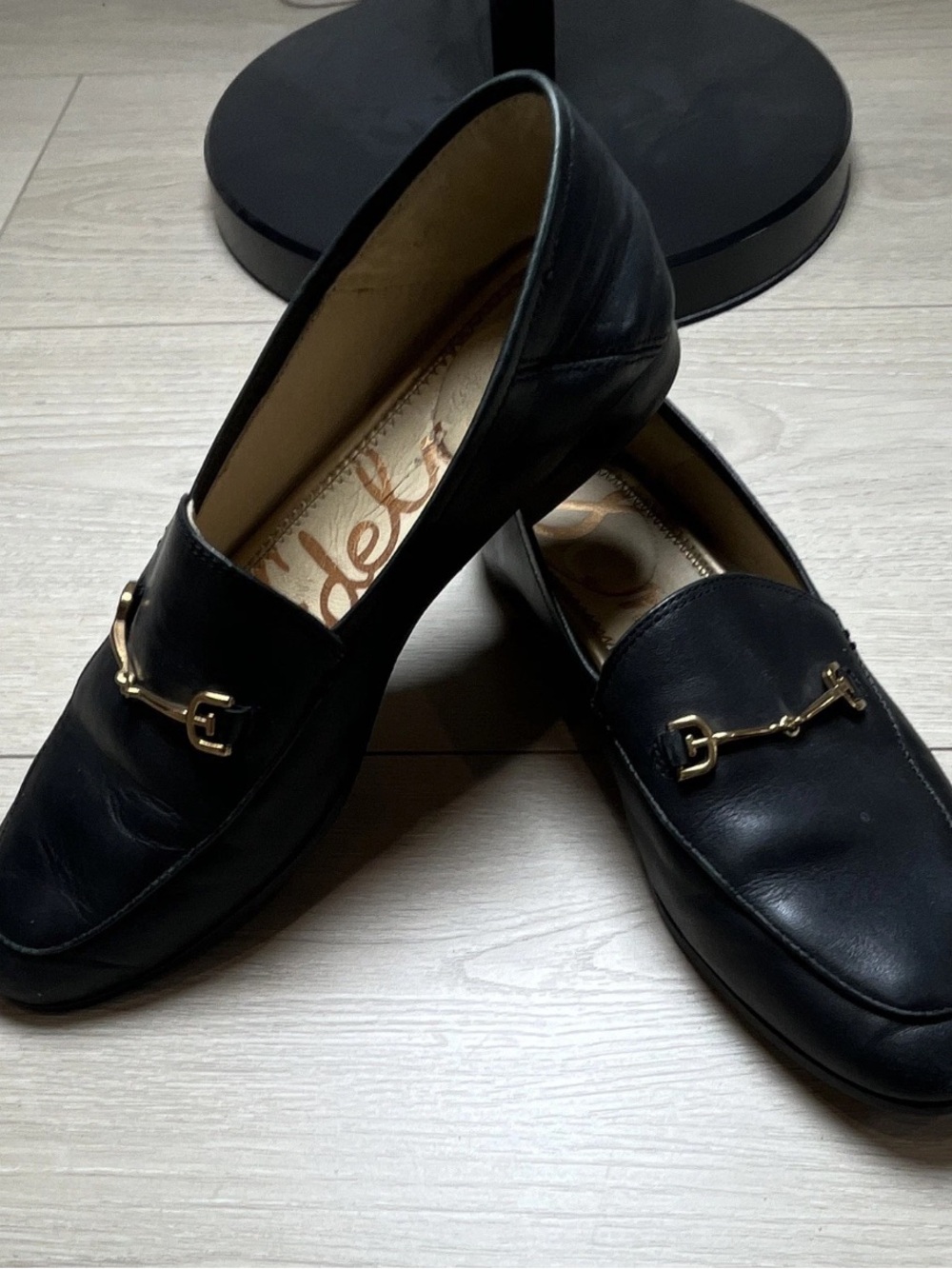 Sam Edelman Women's Black Leather Loafer Flats Gold Bit Slip-On Round Toe 8